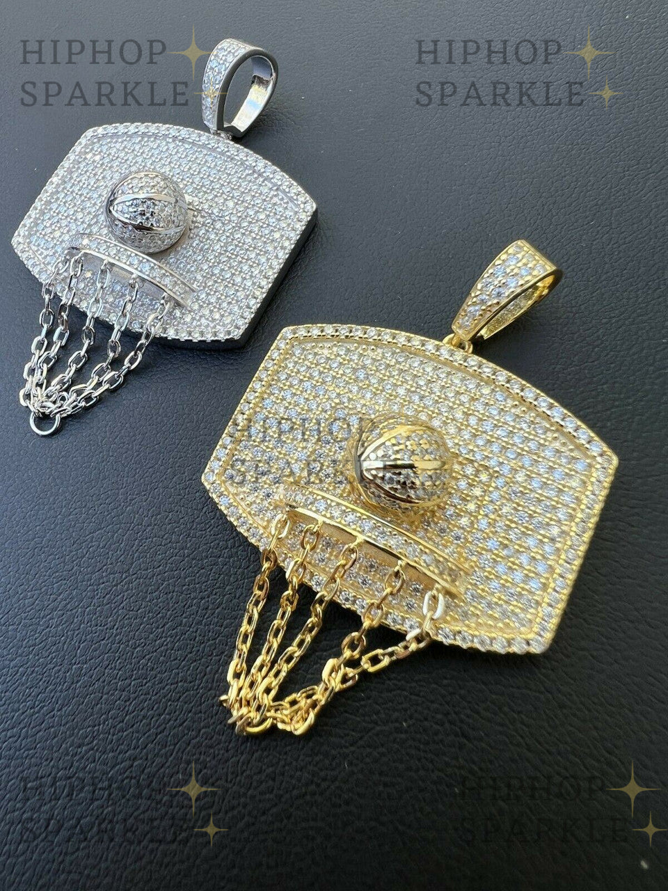 Moissanite Basketball Hoop Pendant - 14k Gold Vermeil & 925 Silver