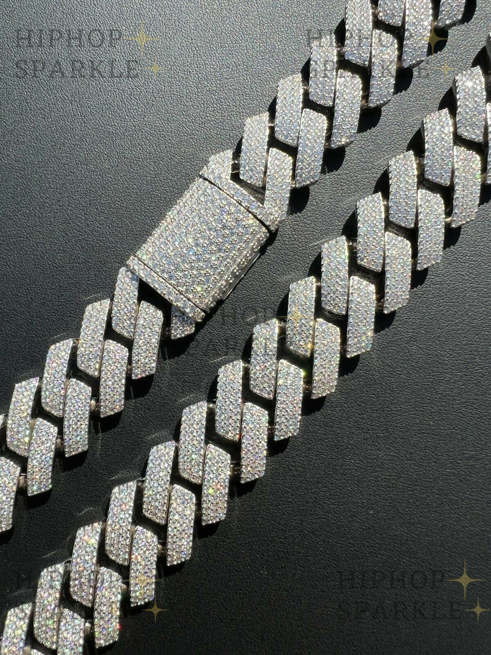 Thick 22mm Moissanite Prong Cuban Link Chain - 925 Silver - Iced - Passes Diamond Tester