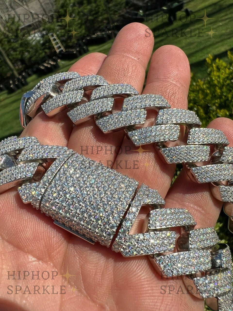 Thick 22mm Moissanite Prong Cuban Link Chain - 925 Silver - Iced - Passes Diamond Tester